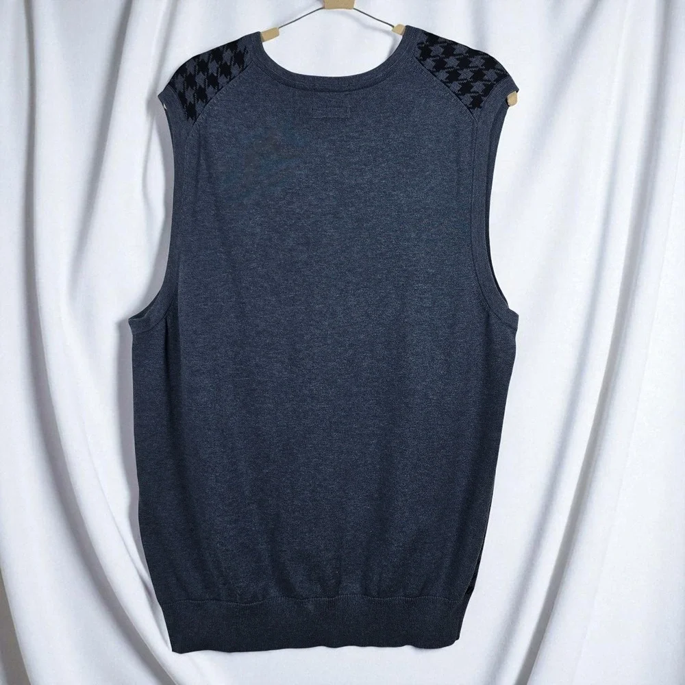 Stafford Signature Men's Sweater Vest Large Houndstooth Pima Cotton Blue Preppy‎